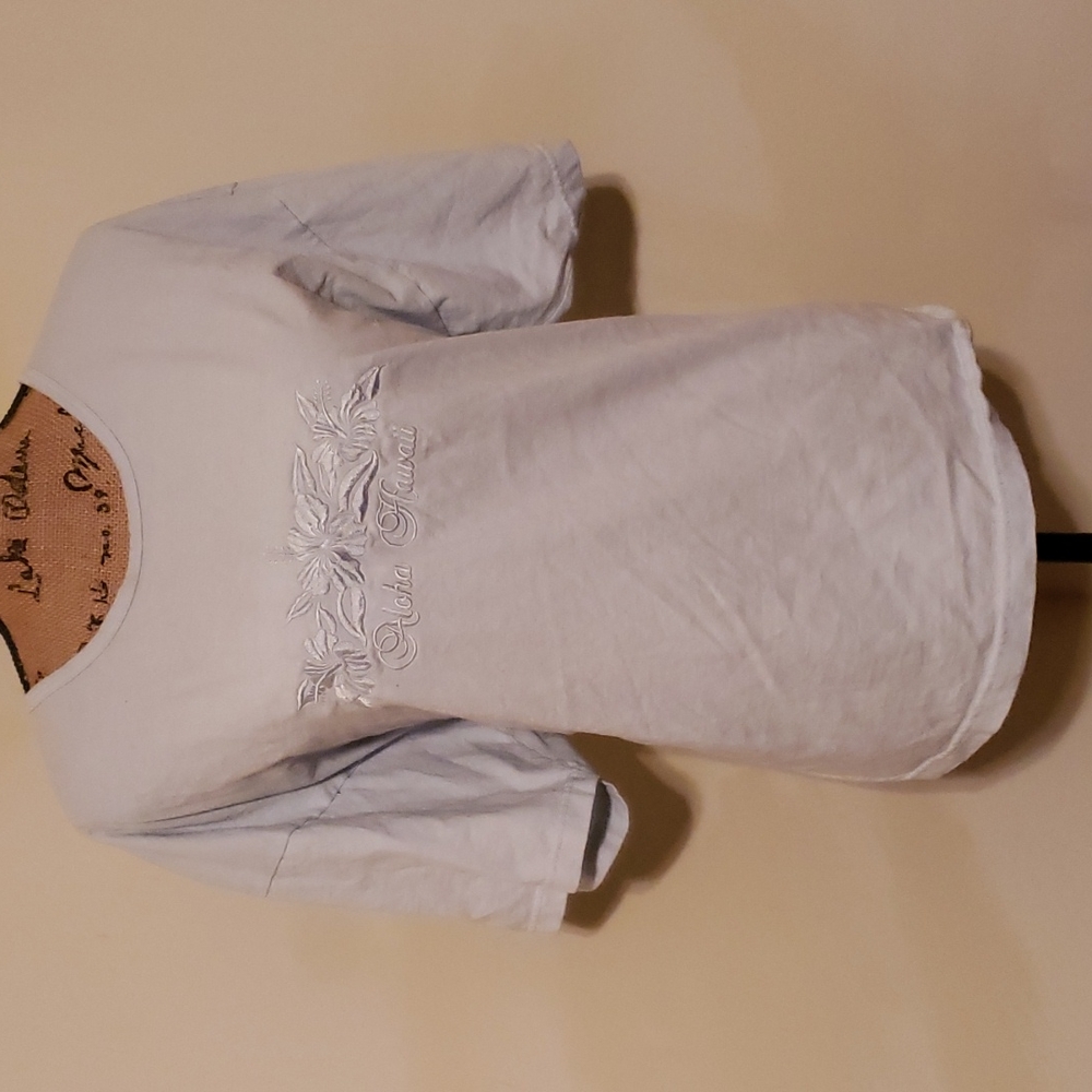 Baby blue Aloha Hawaii short sleeve tee shirt.